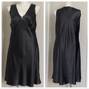 EUC Black satin slip dress with jewel bust accent